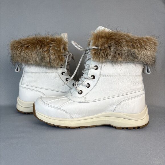 New Womens UGG Snow Boot Adirondack III White Leather Laced Up Fur Cuff $250 10 - Picture 11 of 16
